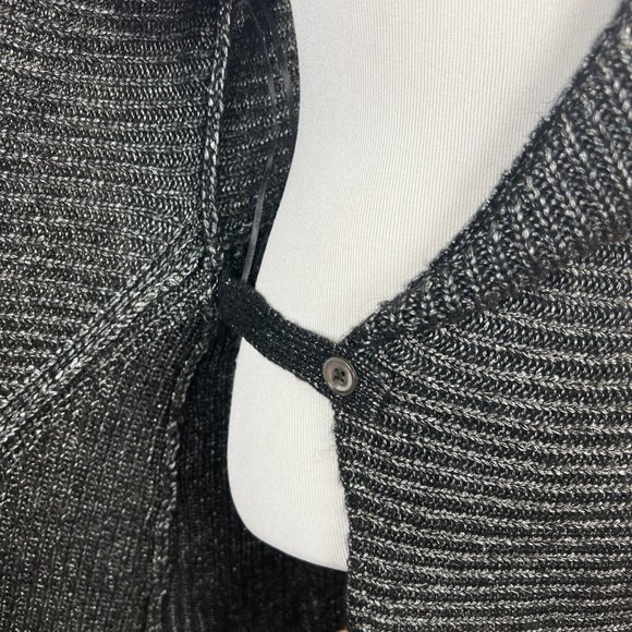 Cache Cardigan Sweater Medium Black Silver Metallic Knit Belted Shawl Collar New - Picture 10 of 14